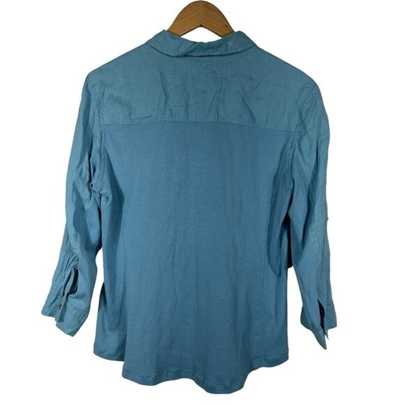 Eileen Fisher Irish Linen and Cotton Button Down Top Blue Size Medium - Picture 2 of 8
